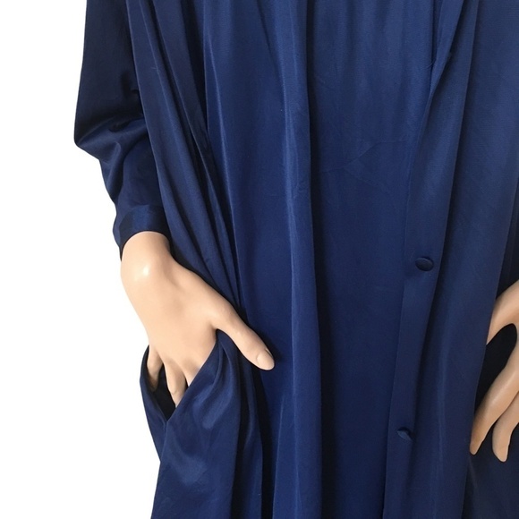 Vintage Vanity Fair Peignoir Set Lingerie Nightgown Robe Navy Sleep Embroidery - Picture 10 of 16